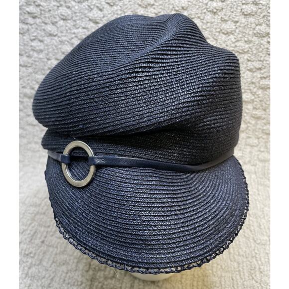 Eugenia Kim Navy Blue Woven Mia Cap Hat M NWT $290 Pleated Buckle Newsboy main image 8